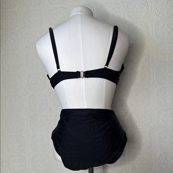 High Waisted Bikini-Set Push Up V Neck Ruched Bottom, Black, Size XL - Picture 10 of 11